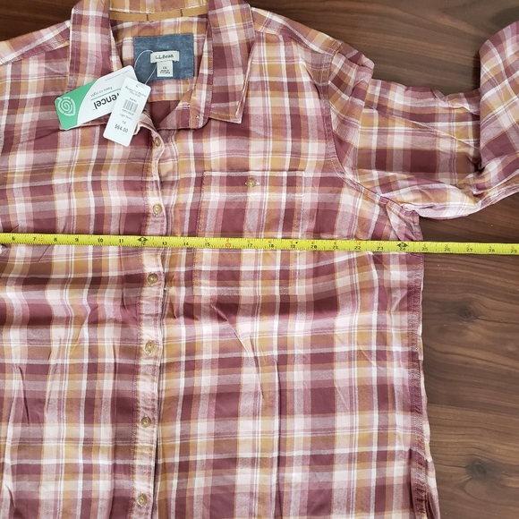 New Women's 1X L.L. Bean Rose and Mustard Plaid Rangley Button Down Shirt - Picture 4 of 6